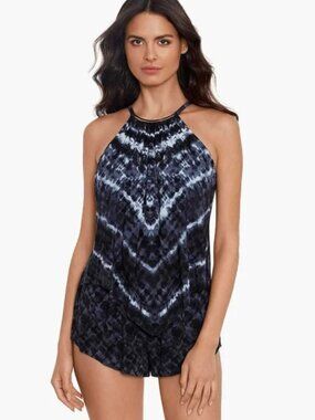 186$ Magicsuit Vera Cruz Goldie Halter Neck Swim Romper Size 14 US Black Blue